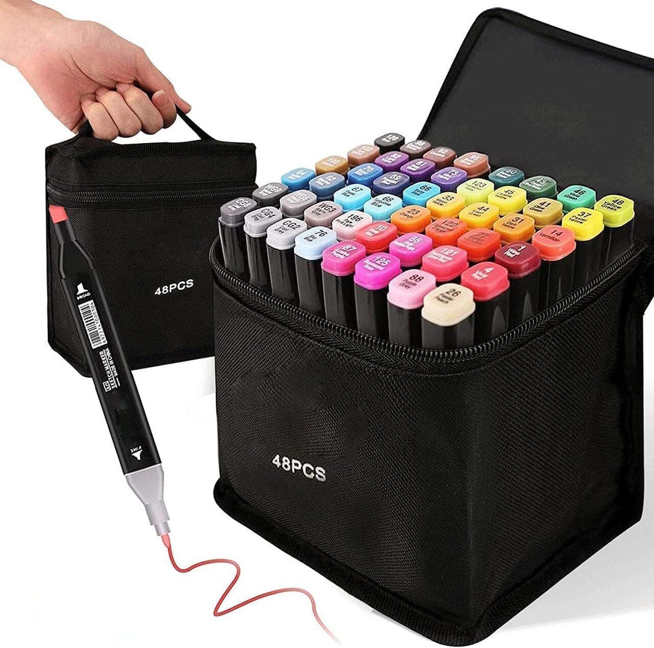 48-Color Dual-Tip Alcohol Marker Set – Blender Markers for Drawing, Sketching & Coloring